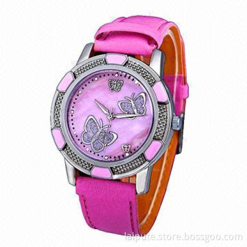 2013 fashion nature butterfly leather band kid watch with Japan movement
